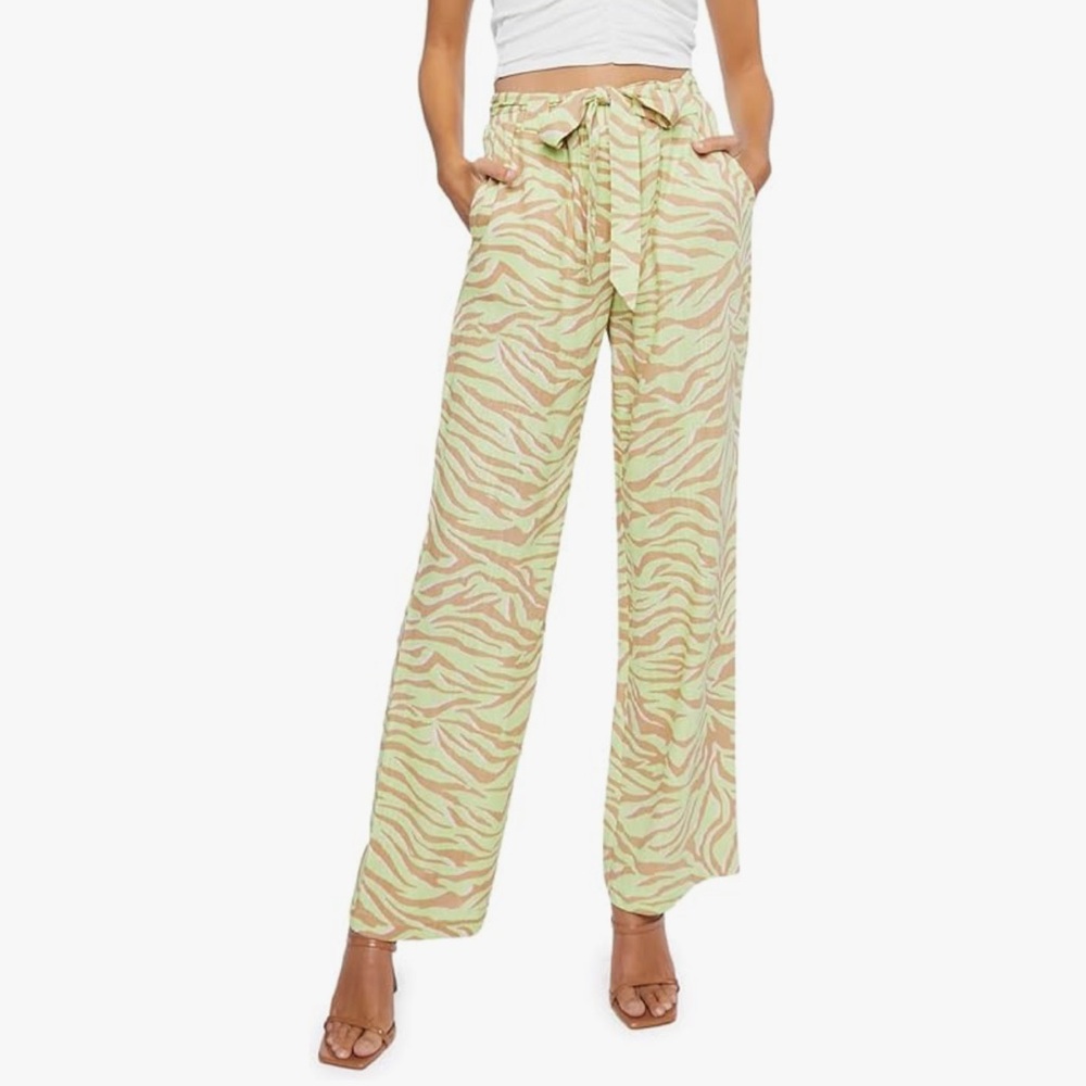 NWT Forever 21 Women's Belted Zebra Print High-Rise Pants